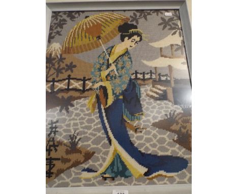 A Framed Tapestry of A Geisha Girl. 