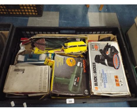 A Box of Electric Tools Including Bit Sander, Hot Air Gun, Bosch Delta Sander Etc.