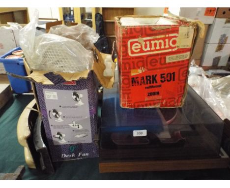 A Collection of Sundries to Include Vintage Garrard Record Player, Eumig 8 mm Projector, Table Top Fan Etc.