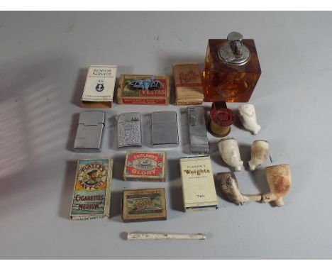 A Collection of Smoking Ephemera to Include Clay Pipe Bowls, Players and Park Drive Cigarette Packets, Table Lighter, Pocket 