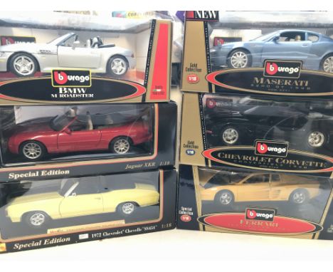 A collection of 4 Burago cars and 2 Maisto cars boxed Scale 1:18