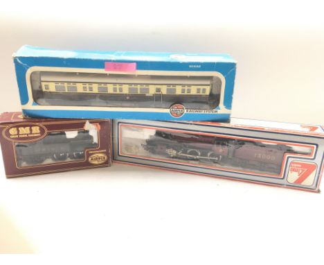 A Airfix 042 Tank GWR with coach and a Lima Mogul Crab 2-6-0 LMS all boxed.