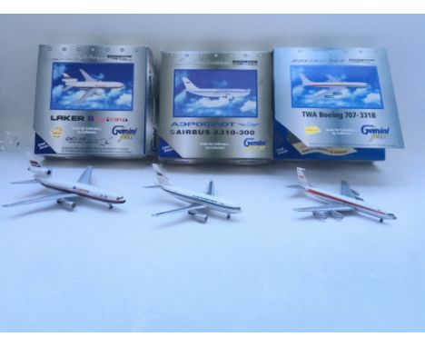 3 x Gemini Jets. A DC-10, a Airbus A310-300 and a TWA Boeing 707-331B all boxed. Scale 1:400