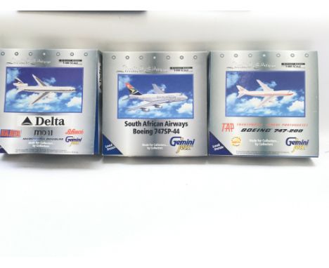 3 x Gemini Jets, a MD-11 McDonnell Douglas, a South African Airways Boeing 747SP-44 and a Boeing 747-200 all boxed.1:400 scal