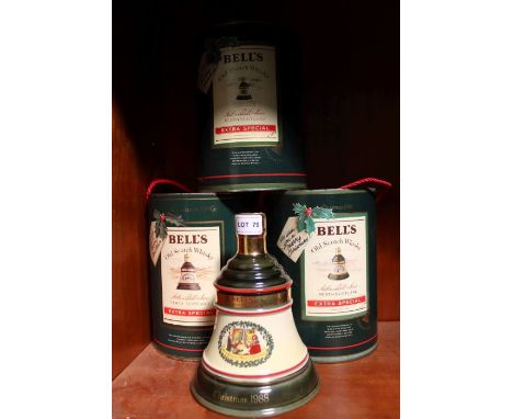 Three boxed Christmas Bells Scotch whisky decanters
