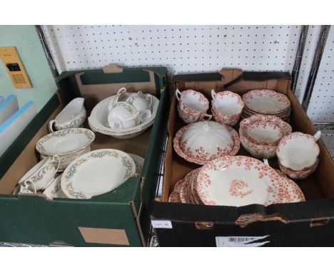 A box containing Wileman and Co Foley china part tea service with a selection of Royal Grafton Marlborough patterned tablewar
