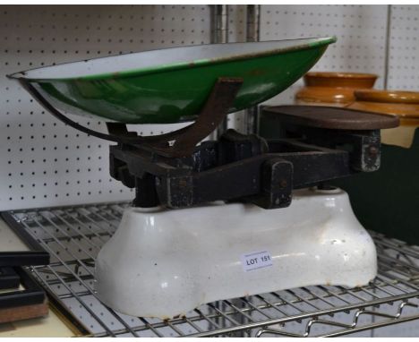Large set of retro design kitchen scales with weights