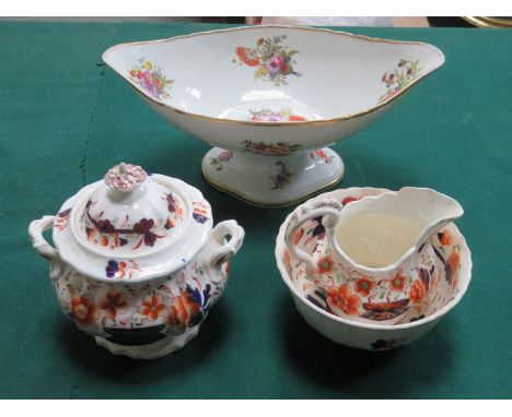 CONTINENTAL STYLE HANDPAINTED, GILDED AND FLORAL DECORATED CERAMIC POSY BOWL PLUS THREE PIECES OF GORSEY WELSH CHINA
