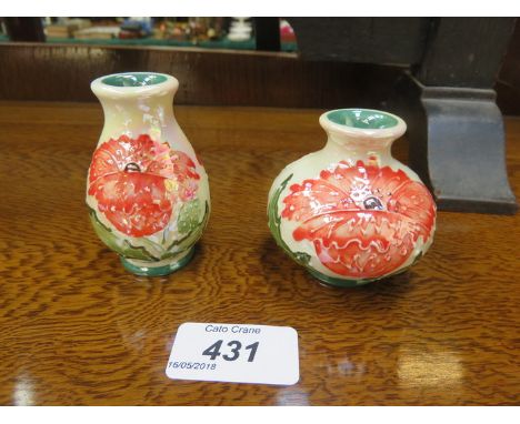 LISE B MOORCROFT TWO SMALL FLORAL DECORATED CERAMIC VASES 