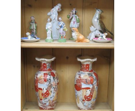 VARIOUS CERAMIC FIGURES, CARL ENZ FIGURE ETC.  ALSO PAIR OF ORIENTAL VASES