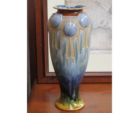 ROYAL DOULTON STONEWARE GLAZED CERAMIC VASE, FOR RESTORATION, APPROXIMATELY 29cm HIGH 