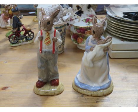 TWO ROYAL DOULTON BUNNYKINS LIMITED EDITION GLAZED CERAMIC FIGURES- FATHER BUNNYKINS PLUS MOTHER AND BABY, BOTH No 1531 OF 20