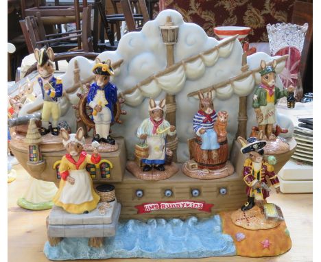 ROYAL DOULTON SET OF SIX GLAZED CERAMIC FIGURES- THE SHIPMATES COLLECTION, ON CERAMIC STAND- HMS BUNNYKINS 