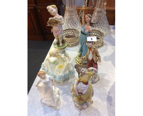 Six various figures Capo Di Monte, Royal Worcester etc.