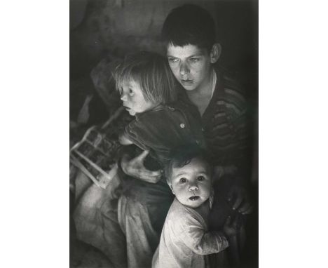 Ansel Adams (American, 1902-1984) Trailer Camp Children, Richmond, California, 1944 gelatin silver print laid on card, signed