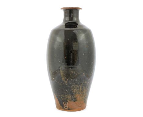 *Jim Malone (b.1946),a stoneware bottle vase, of baluster form, in a tenmoku glaze, impressed with artist's mark and Ainstabl