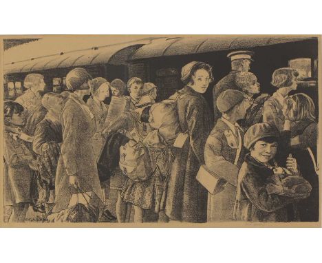Ethel Gabain (1883-1950)'The Evacuation of Children from Southend, Sunday 2nd June, 1940'lithograph, signed in the print and 