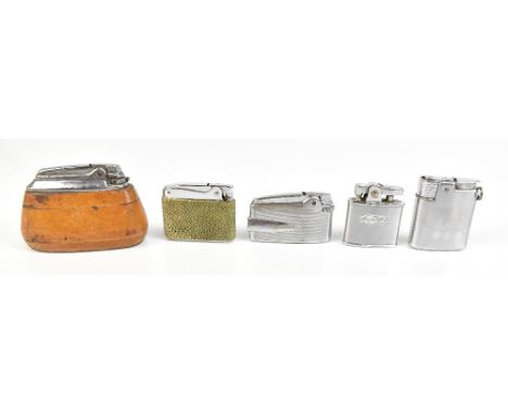 RONSON; an Art Deco 'Adonis' cigarette lighter with shagreen and blank stylised cartouche in original pouch and four further 