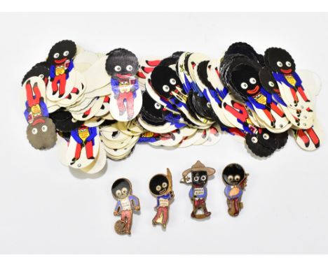 Four Robertson's Golden Shred enamelled Golly pin badges including a footballer, cricketer, etc, and various labels.Additiona