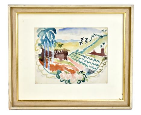 IN THE STYLE OF ADOLPHE VALETTE; watercolour, landscape, indistinctly inscribed and dated 1915 lower right, 22 x 28.5cm, fram