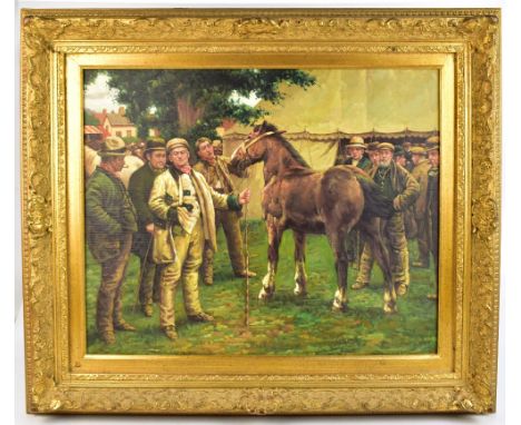 UNATTRIBUTED; oil on canvas, study after 'The Horse Fair (A Suffolk Fair) by Alfred James Munnings, unsigned, 48.7 x 59cm, in