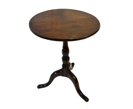 A George III oak tripod occasional table on turned column and tripod supports, diameter 51cm, height 70cm.Additional Informat
