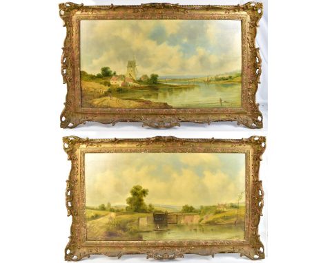 ALFRED H. VICKERS (1853-1907); a pair of oils on canvas, 'Lock Gates at Upton Magna (on the Severn)' and 'On the Severn', two