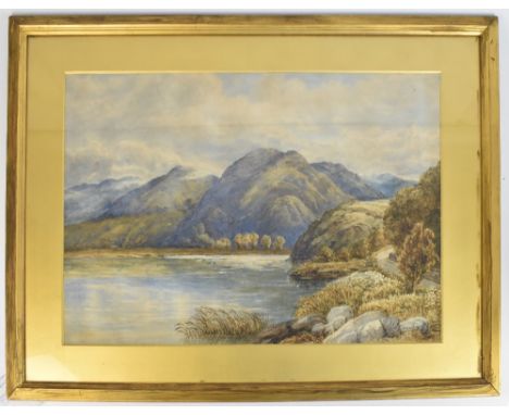 NATHANIEL NEAL SOLLY (1811-1895); watercolour, Lake District scene with mountains to background, signed lower right, 52 x 74c