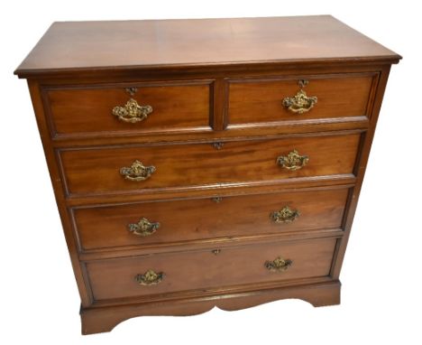 A late 19th century mahogany chest of two short and three long drawers on bracket feet, height 106cm, width 107cm, depth 53cm
