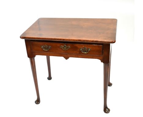 An 18th century mahogany side table with single frieze drawer, column supports terminating on pad feet, height 72cm, length 7