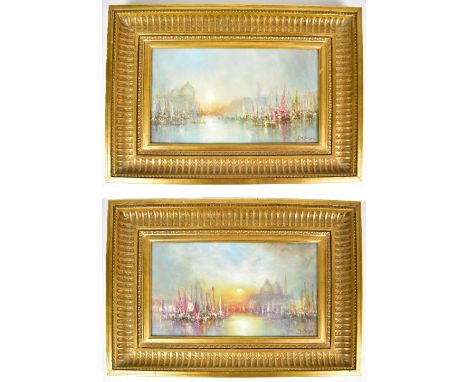 MAFONSO; a pair of oils on canvas, 'Venice: Levé du Soleil' and 'Venice: Soleil Couchant', opposing views of the Grand Canal 
