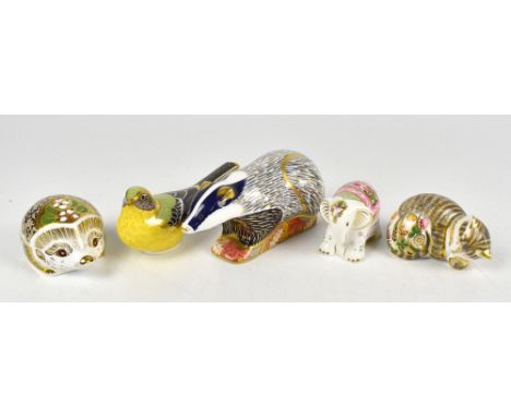 ROYAL CROWN DERBY; five animal form paperweights, including woodland badger, yellow wagtail, etc (5).Additional InformationGe