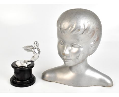 An Art Deco style chrome car mascot in the form of a flying man wearing a helmet, raised on plinth base,&nbsp;height 17cm, an