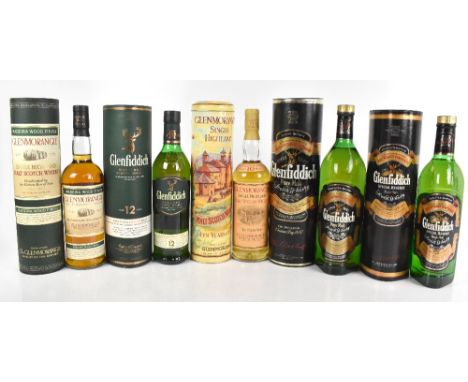 WHISKY; five bottles of Single Malt Scotch Whisky comprising The Glenmorangie 'Ten Years Old' and 'Madeira Wood Finish', and 