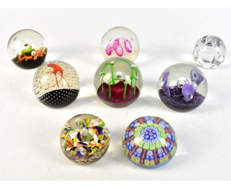 Eight paperweights including Caithness ‘Polka’ and ‘Tropicana’ examples, the latter limited edition no. 310/500 and dated 197