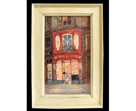 RICHARD BEER (1928-2017); oil on canvas, 'Barcelona Shop', 61 x 35cm, signed lower right, bears Sally Hunter Fine Art Gallery