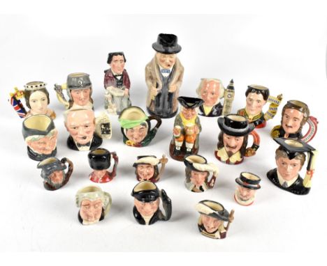 ROYAL DOULTON; twenty-one character jugs of varied size including 'Winston Churchill' (af), 'Lewis Carol' (limited edition no