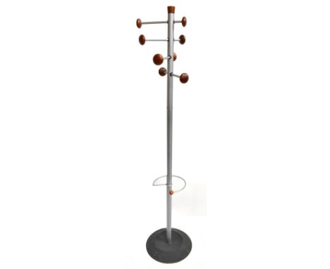 A retro coat and stick stand with adjustable pegs to upper section, on circular base, height 174cm.Additional InformationSome