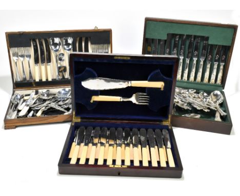 Three cased sets of silver plated flatware including a double struck Thread and Shell pattern example.Additional InformationS