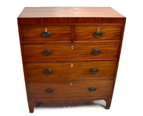 A 19th century mahogany chest of two short and three long drawers on bracket feet, width 91cm, depth 44.5cm, height 105.5cm.