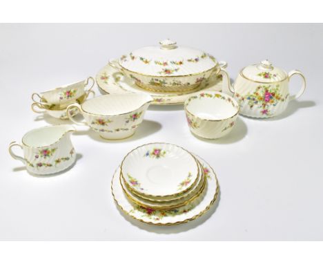 MINTON; a 'Lorraine' pattern part tea/dinner service including teapot, cream jug, sugar bowl, sauce boat, two lidded tureens,