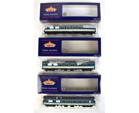BACHMANN BRANCH-LINE; three boxed Pullman coaches comprising 39-281 MK1 FK Pullman Kitchen First blue/grey (with lighting), 3