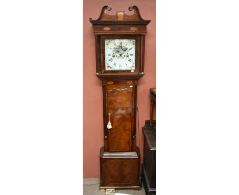 JOSEPH WILDE OF MACCLESFIELD; a 19th century longcase clock with painted dial and moon phase and subsidiary seconds dial insi