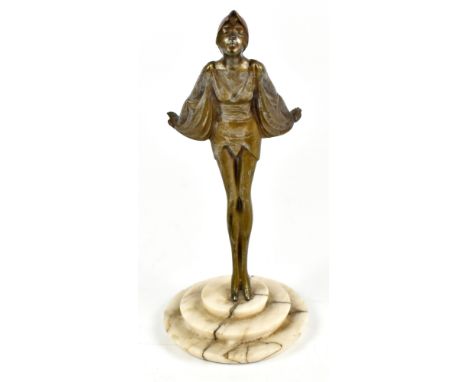 AFTER STEFAN DAKON; an Art Deco bronzed spelter figure of a kissing girl, raised on stepped plinth base, height 16cm.Addition