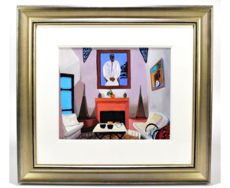 PAUL DARBY (born 1964); acrylic on paper, ‘The Portrait’, interior scene, 34 x 41cm, framed and glazed. (D)Additional Informa