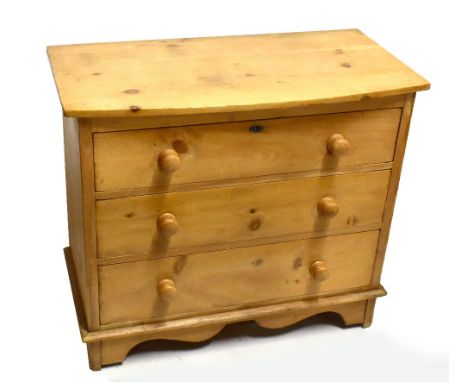An old pine chest of three long drawers on bracket feet, width 92cm, depth 47.5cm, height 79cm.Additional InformationIn typic