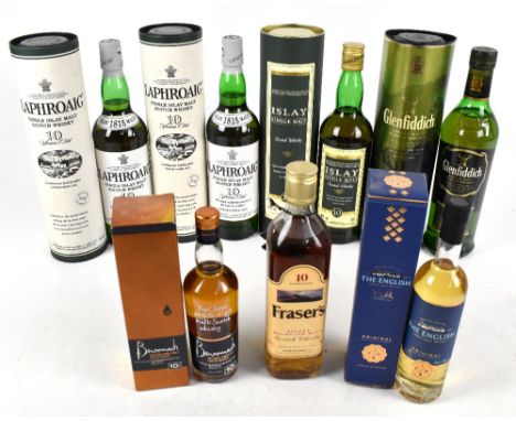 WHISKY; four 70cl bottles of Single Malt Scotch Whisky comprising two Laphroaig '10 Years Old, Glenfiddich '12 Years Old' and