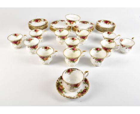 ROYAL ALBERT; an 'Old Country Roses' pattern part tea set comprising thirteen tea cups (three af), fourteen saucers (one af),