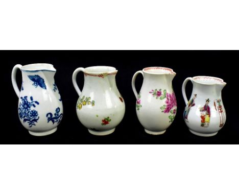 WORCESTER; an 18th century blue and white sparrow beak jug decorated with insects and floral sprays, height 10cm, crescent ma