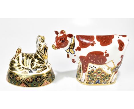 ROYAL CROWN DERBY; two animal paperweights&nbsp;including 'Daisy Cow' and 'Zebra', each with gold base button.&nbsp;Additiona